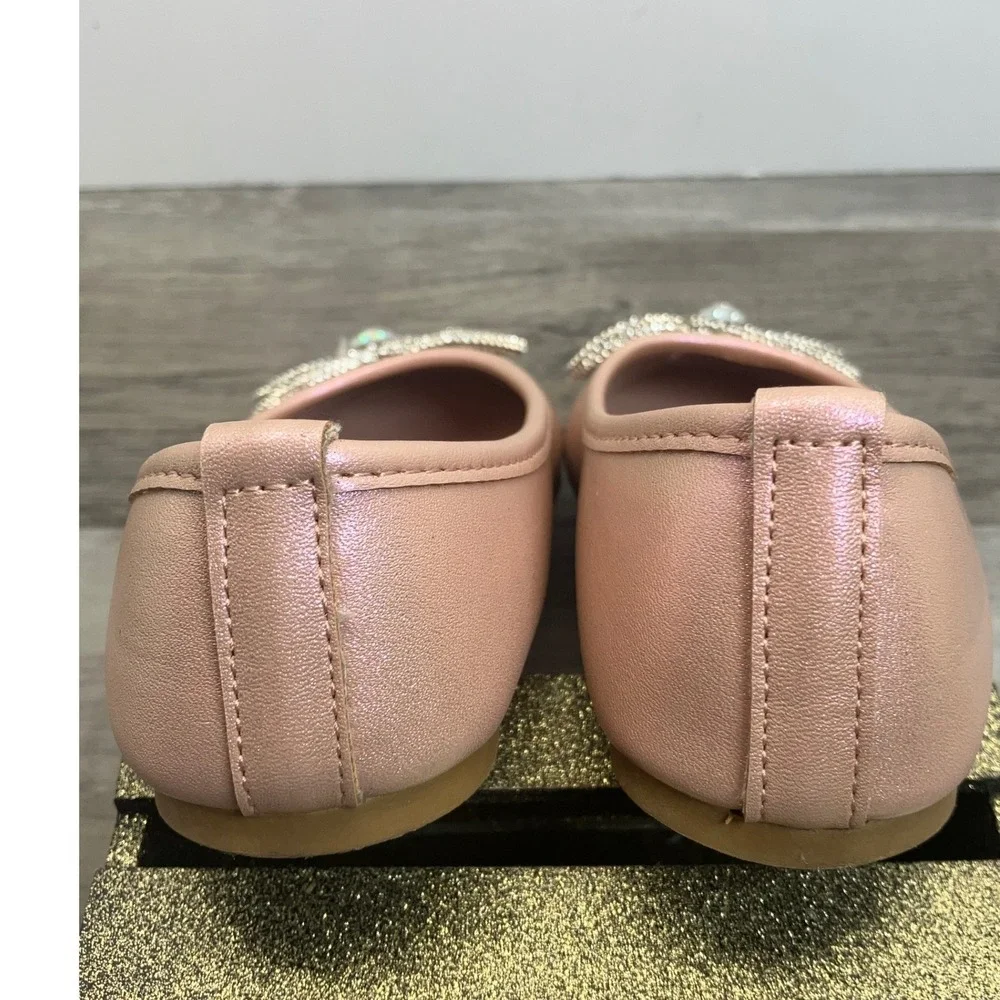 BCBG Girls Tiara Pink Pearlescent Rhinestone Bow Ballet Flats Shoes Size 11M